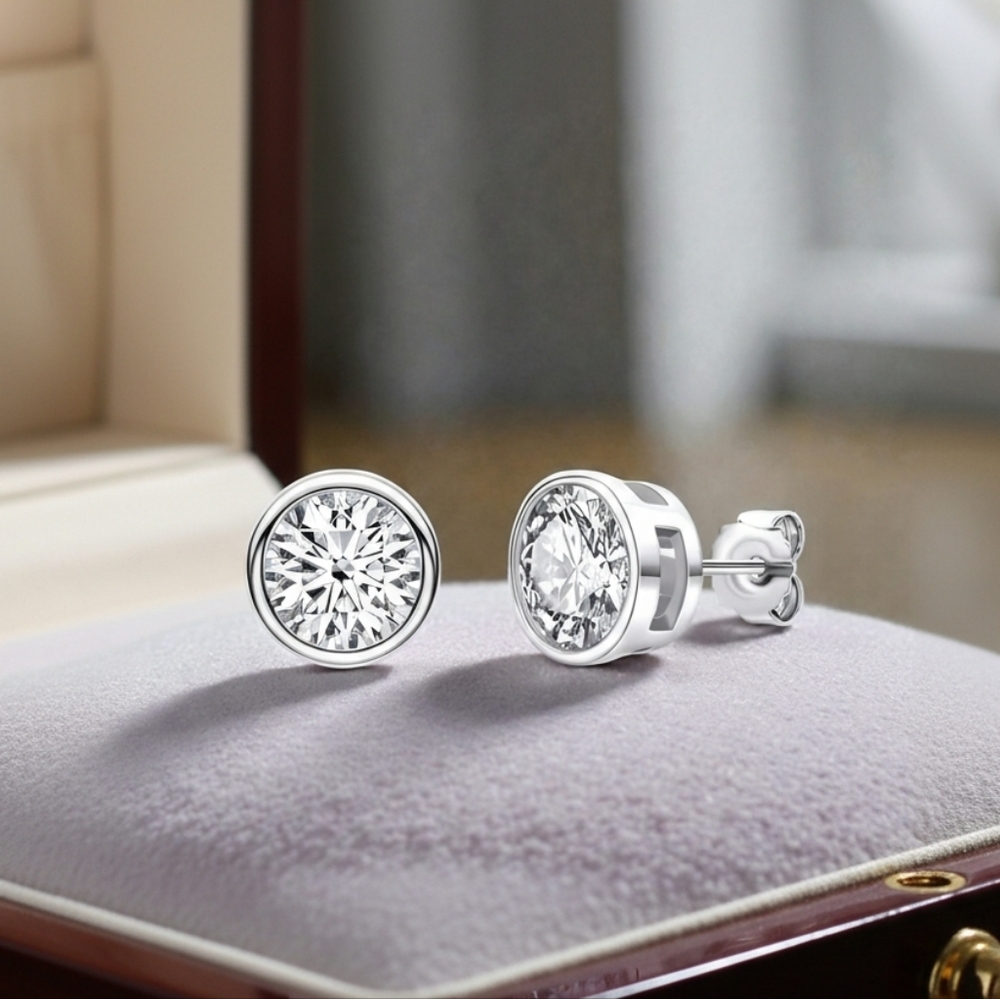 Moissanite 1CT Bezel Stud Earrings